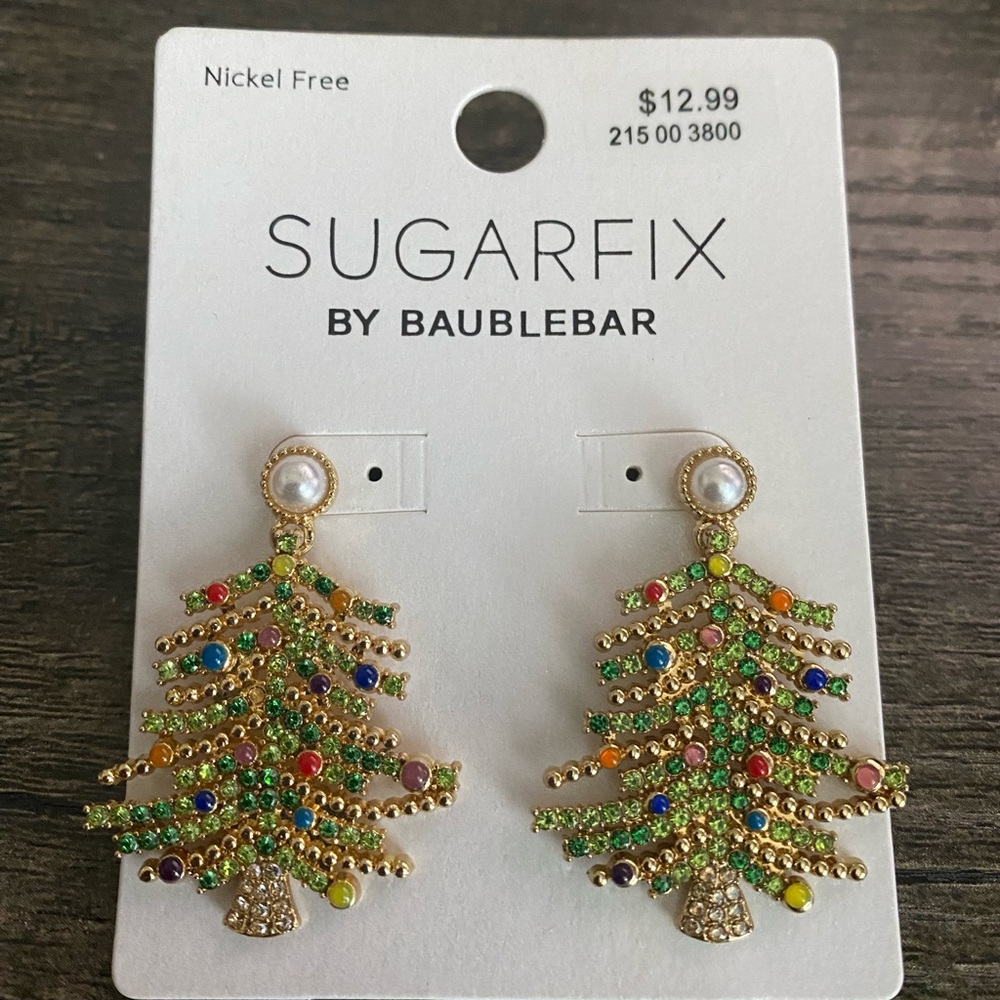 Christmas tree dangle earrings.